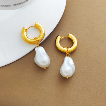 Pearl Drop 18k Gold Plated Hoop Earrings